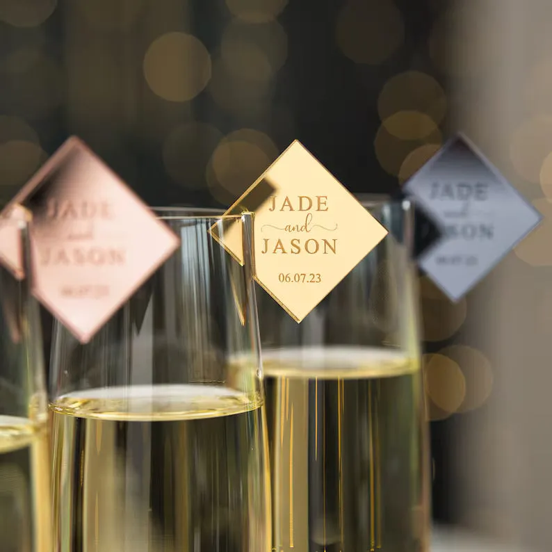 Champagne Glass Name Tags - Square