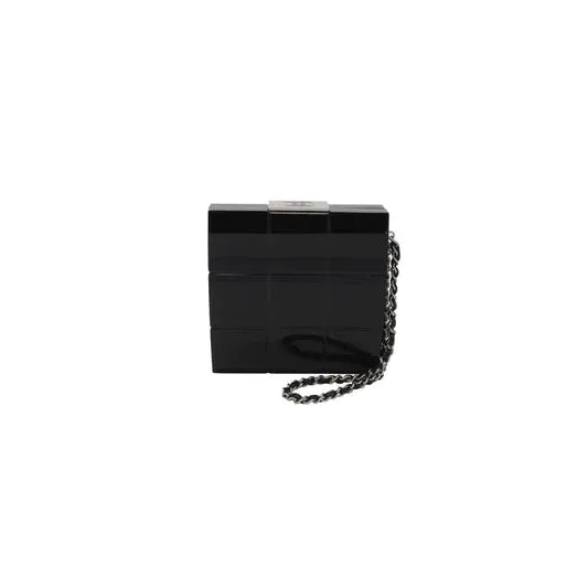 CHANEL Black Perspex Lucite Minaudiere Clutch / Chain Wristlet Collectors