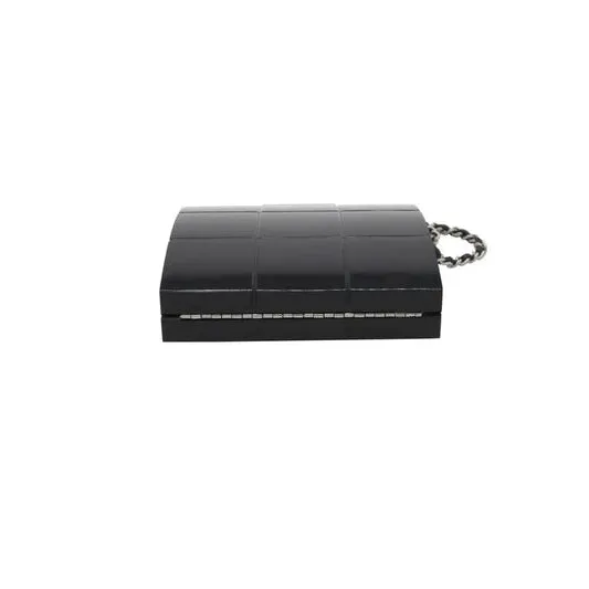 CHANEL Black Perspex Lucite Minaudiere Clutch / Chain Wristlet Collectors