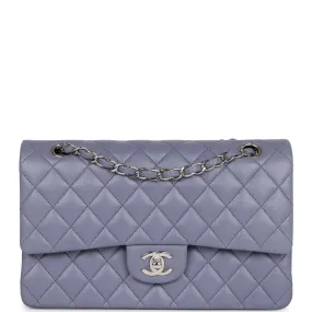 Chanel Medium Classic Double Flap Bag Purple Lambskin Silver Hardware