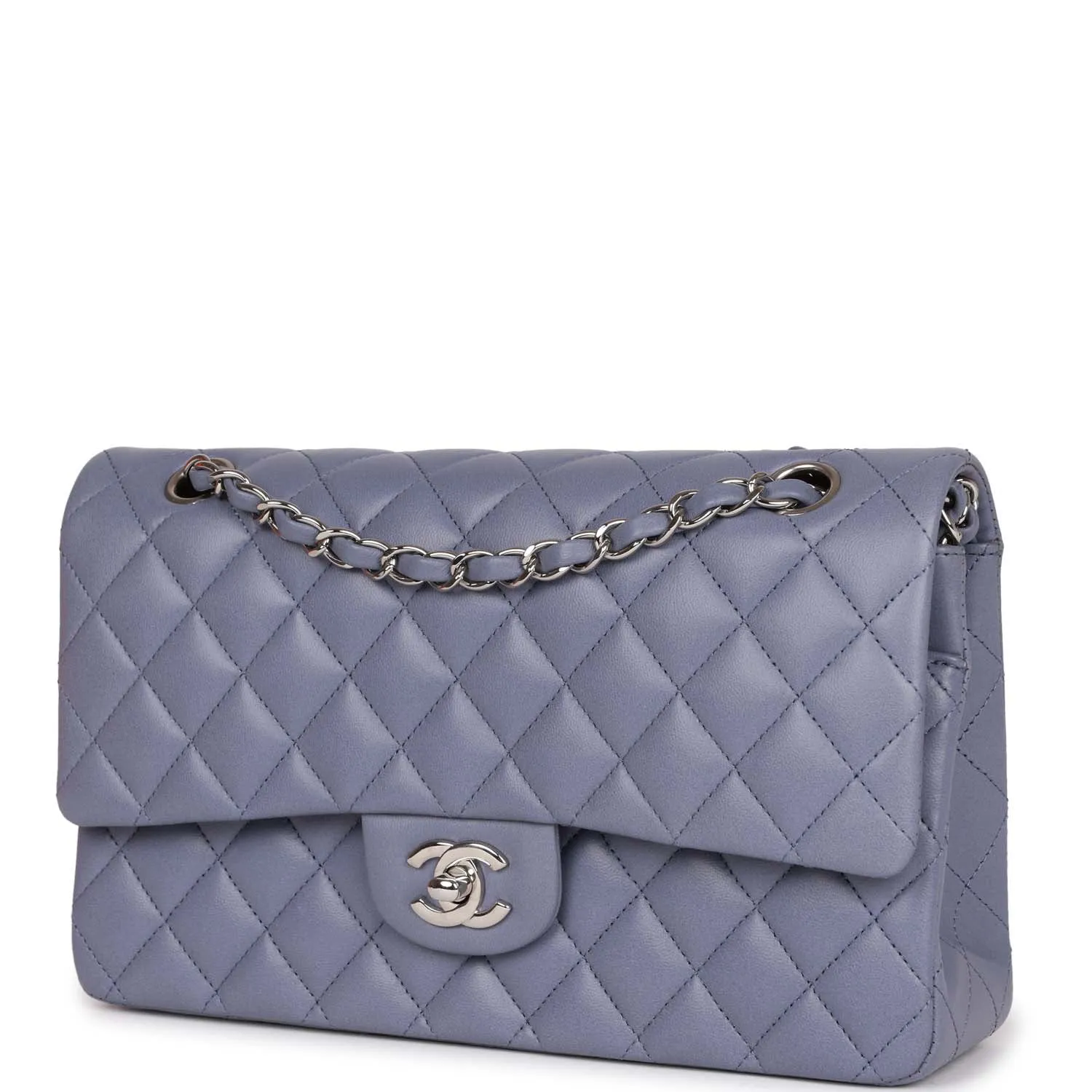 Chanel Medium Classic Double Flap Bag Purple Lambskin Silver Hardware