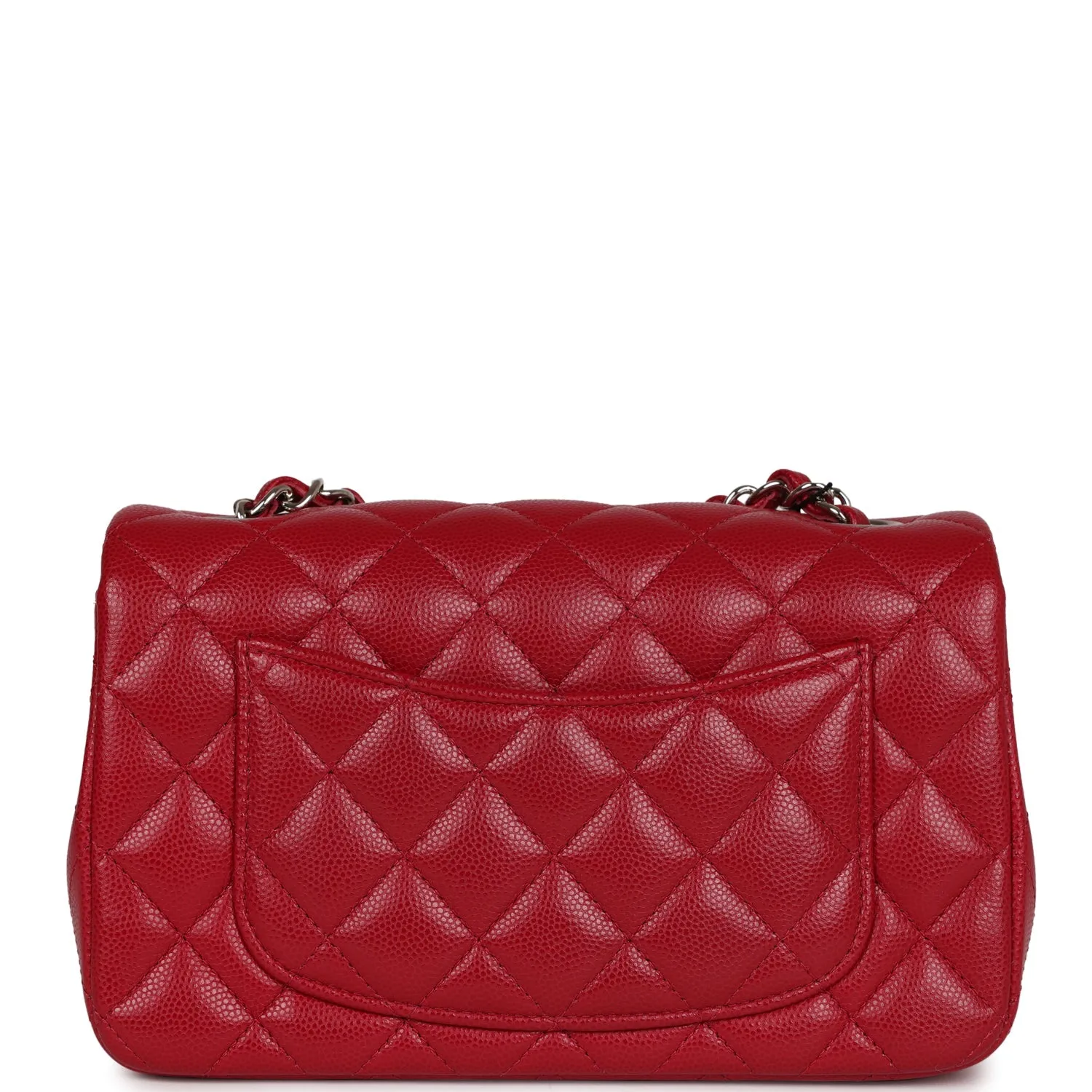 Chanel Mini Rectangular Flap Bag Red Caviar Silver Hardware