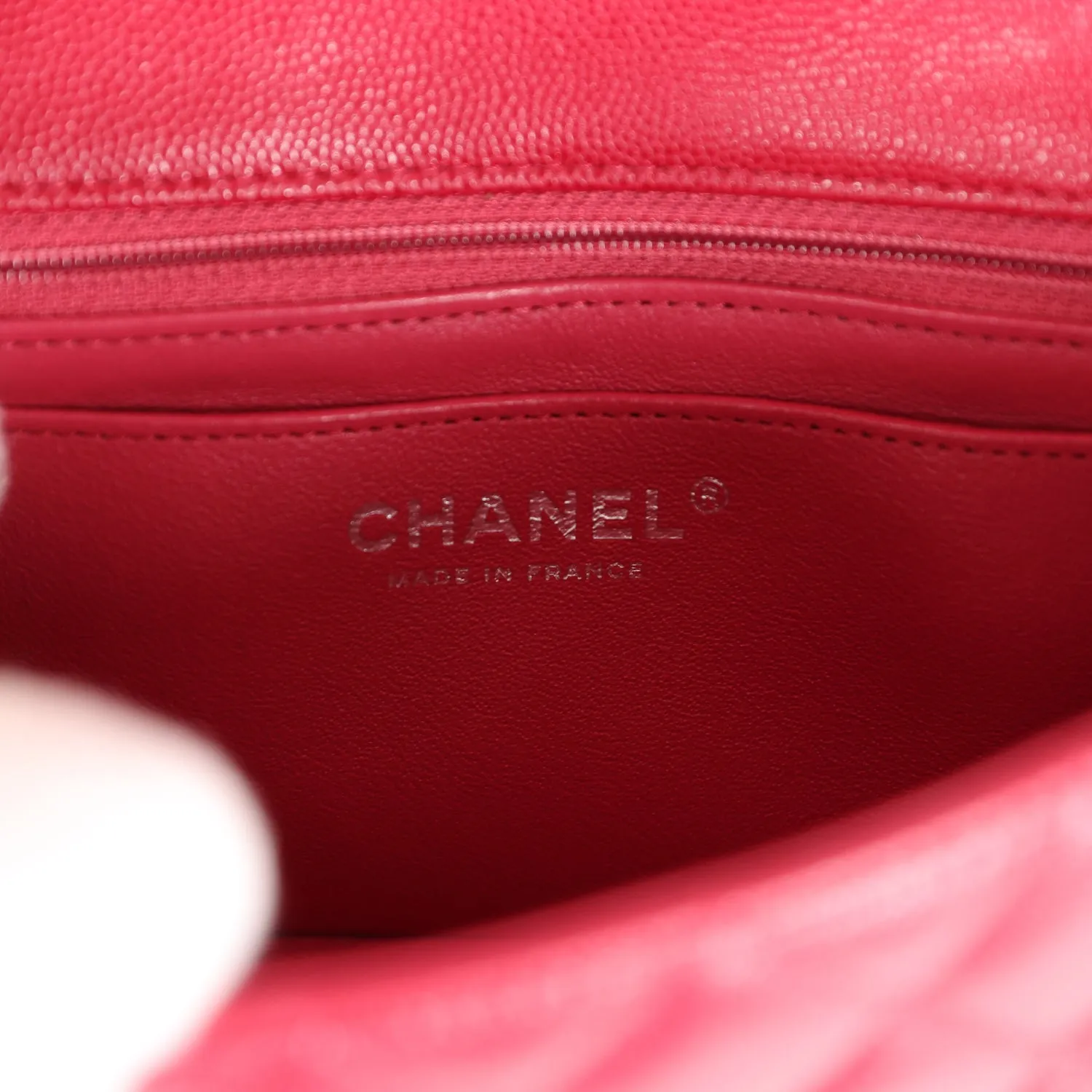 Chanel Mini Rectangular Flap Bag Red Caviar Silver Hardware