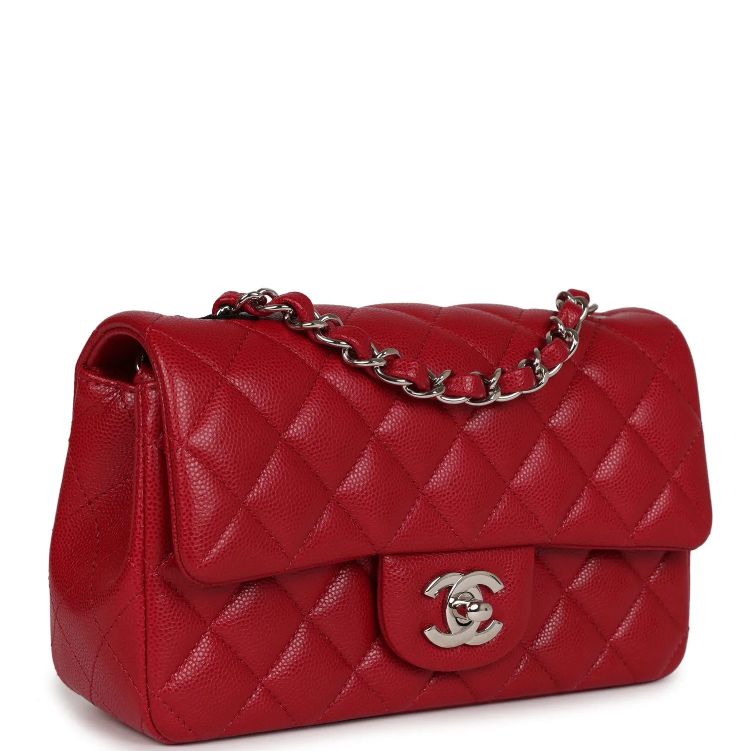 Chanel Mini Rectangular Flap Bag Red Caviar Silver Hardware