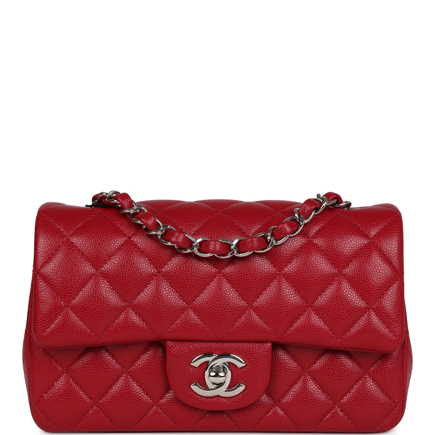 Chanel Mini Rectangular Flap Bag Red Caviar Silver Hardware