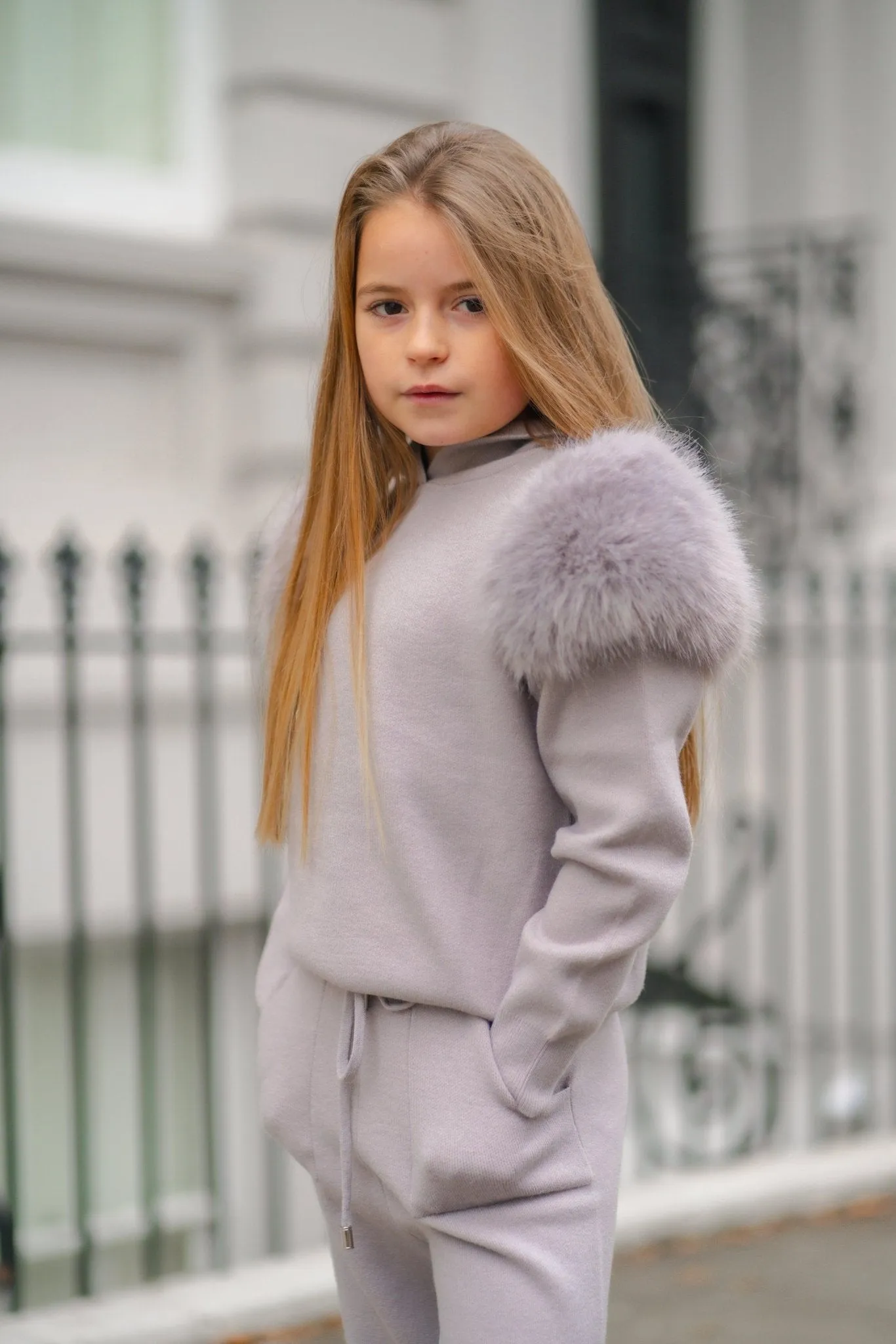 Childrens Grey Premium Faux Fur Tracksuit