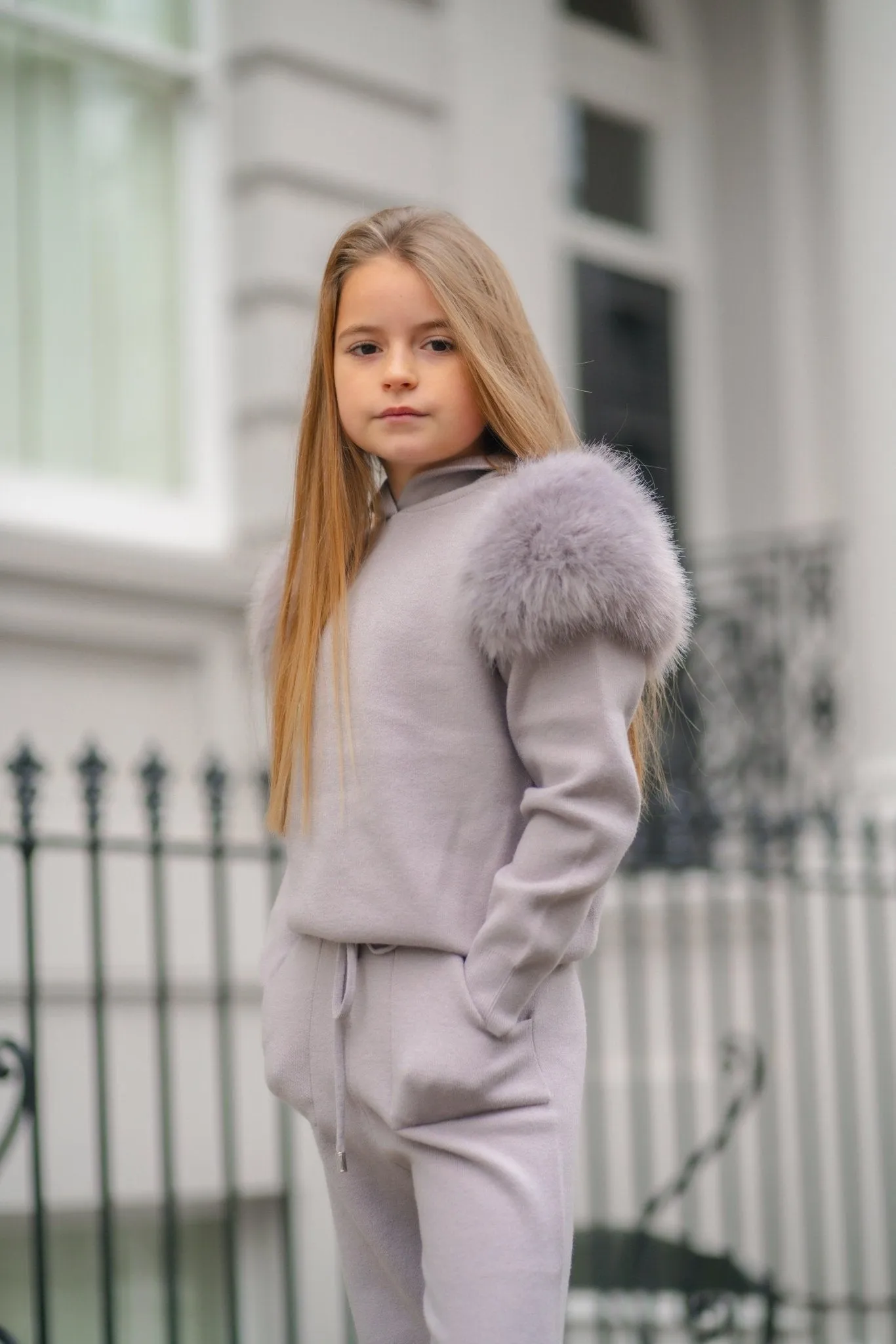 Childrens Grey Premium Faux Fur Tracksuit