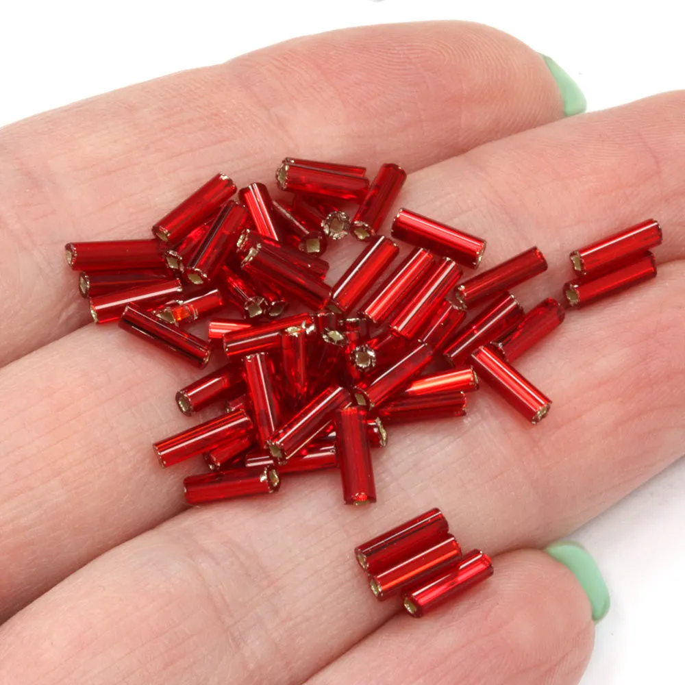 Dark Red 6.6mm Bugle Silver Lined - Pack of 50g