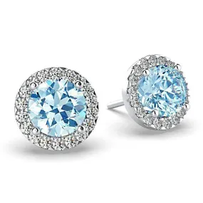 Diamond Blue Topaz Halo Stud Earrings 18K White Gold