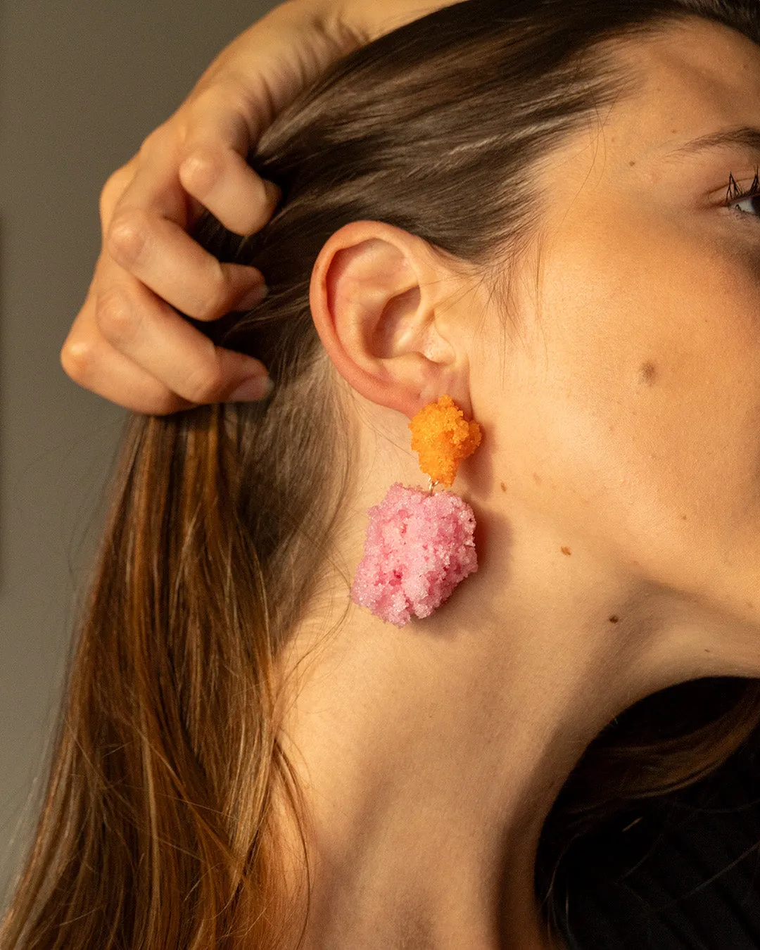 Double Sugar Earrings - Pink and orange