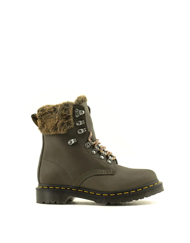 Dr. Martens — 1460 Serena Collar Boot - Khaki Grey   Brown