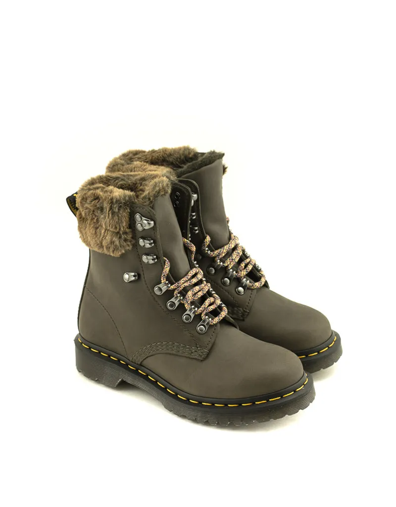 Dr. Martens — 1460 Serena Collar Boot - Khaki Grey   Brown