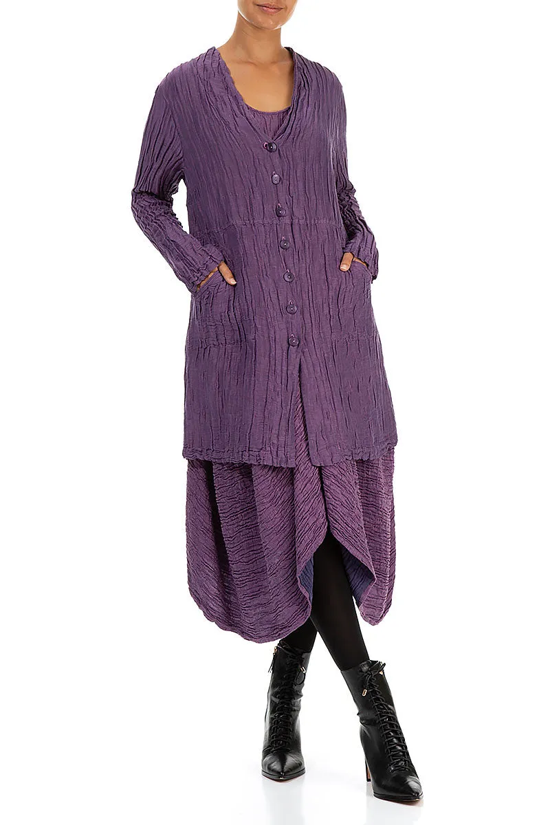 Draped Crinkled Purple Silk Dress