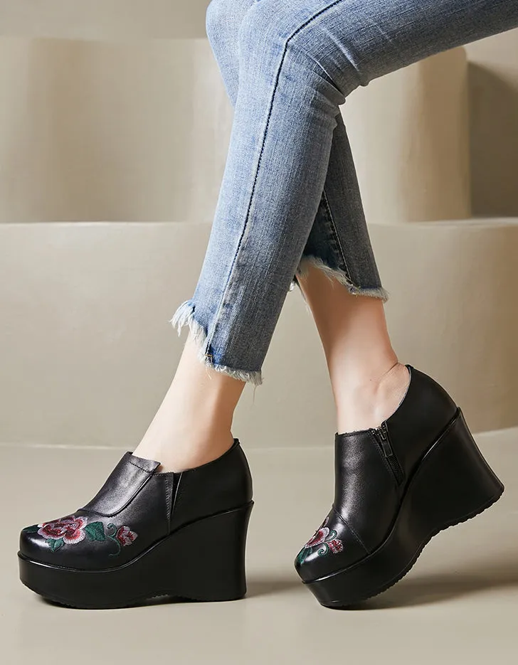 Ethnic Style Flower Embroidery Wedge Shoes Spring