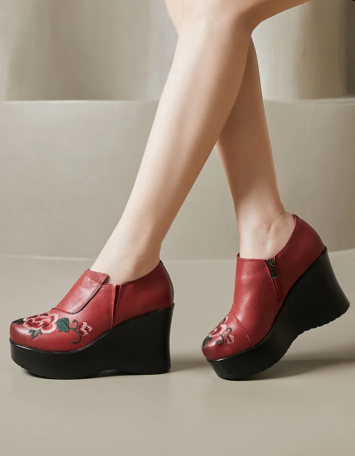 Ethnic Style Flower Embroidery Wedge Shoes Spring