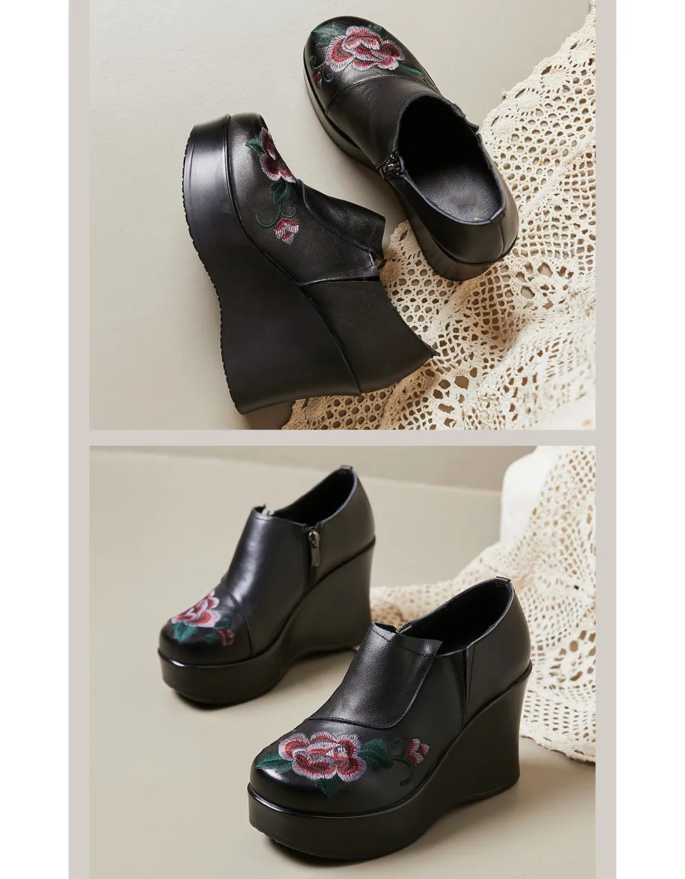 Ethnic Style Flower Embroidery Wedge Shoes Spring