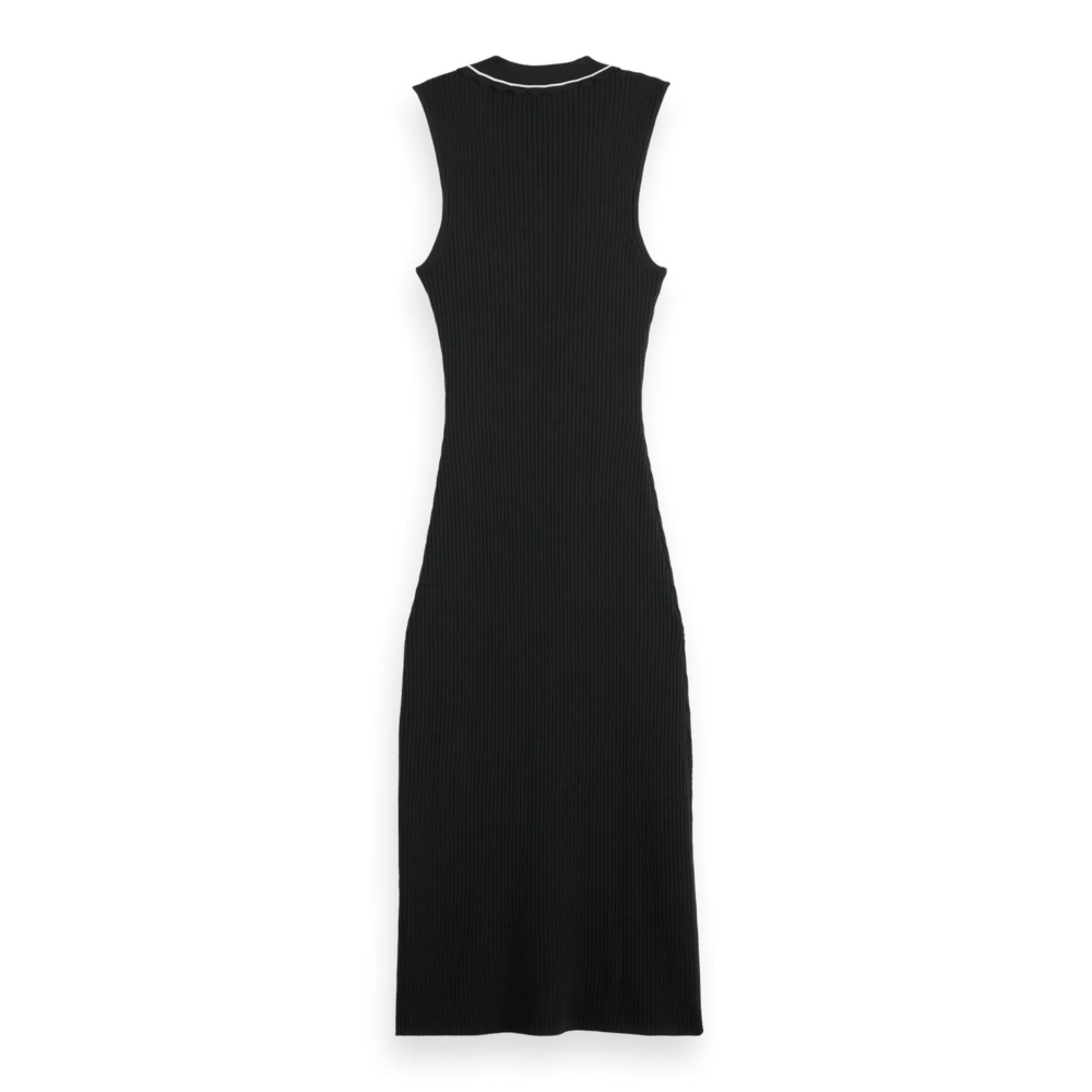 Evening Black Ribbed Collared Knitted Dress