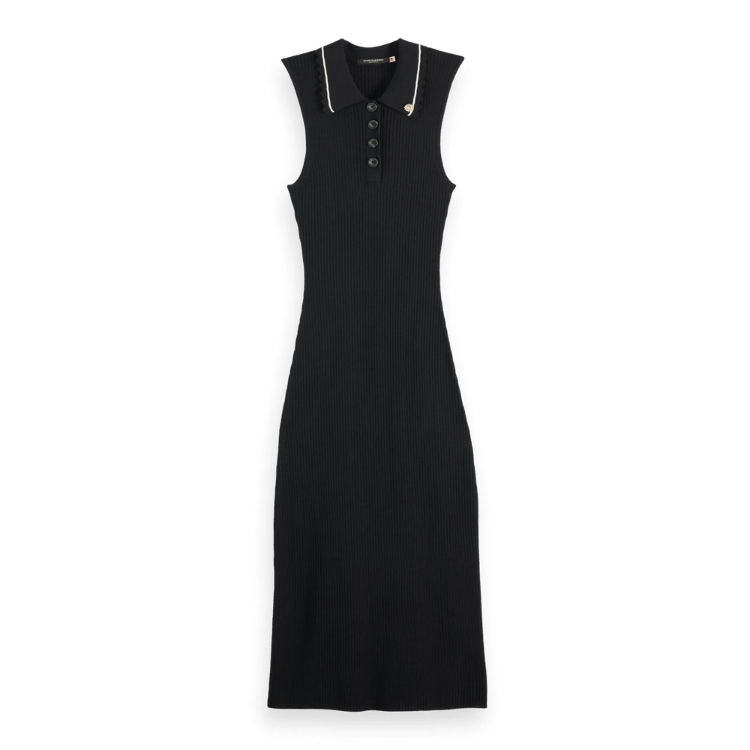 Evening Black Ribbed Collared Knitted Dress