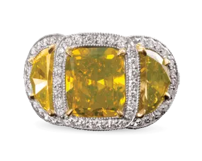 Fancy Intense Greenish-Yellow Diamond Ring, 6.16 Carats