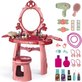 Girls Dressing Table Set with Sound and Light Mirror and Accessories (Pink)