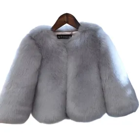 Girls Fur Bomber Jacket Grey