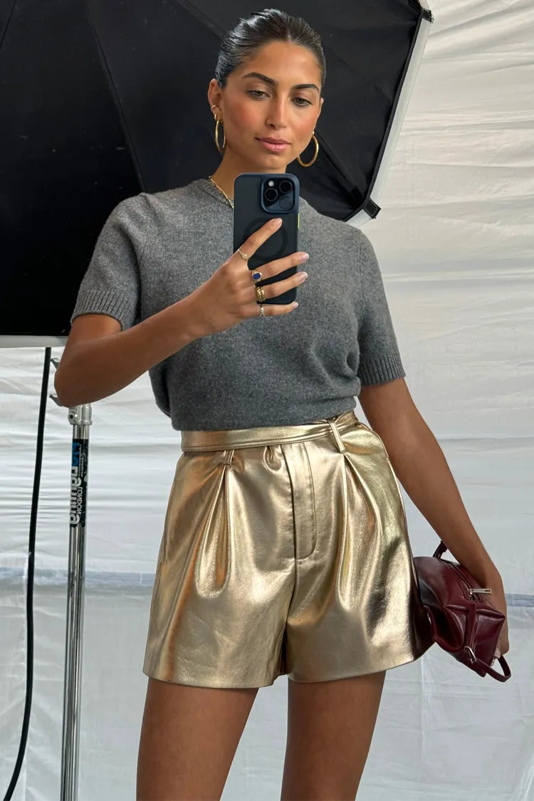 Gold Vegan Leather Shorts