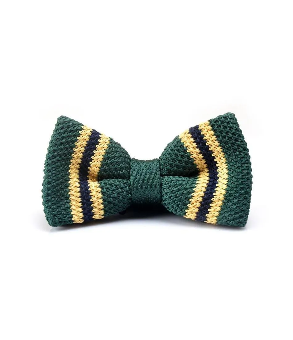 Green with Yellow & Navy Stripes Knitted Bow Tie