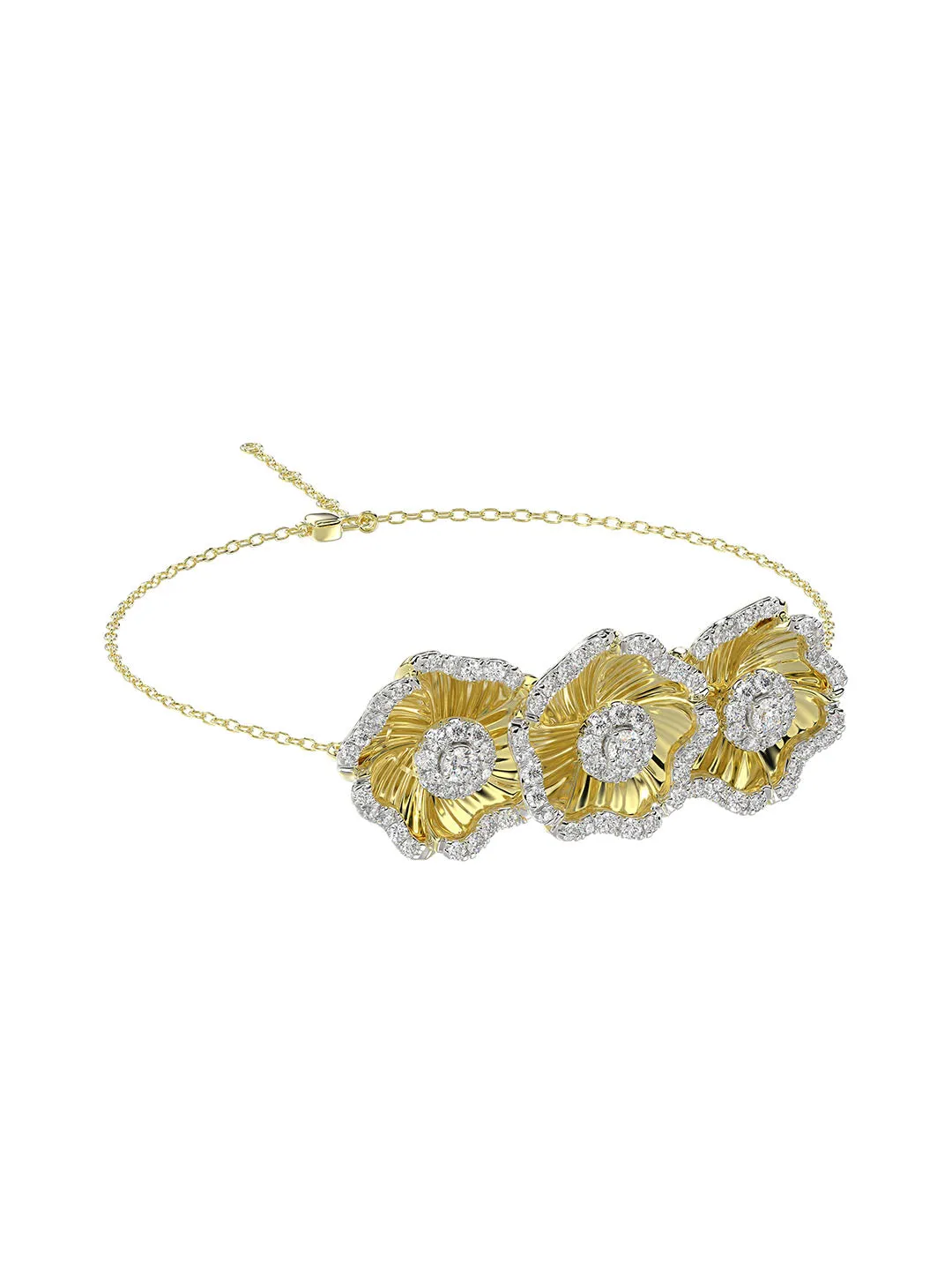 Halo Flower Yellow Gold Bracelet