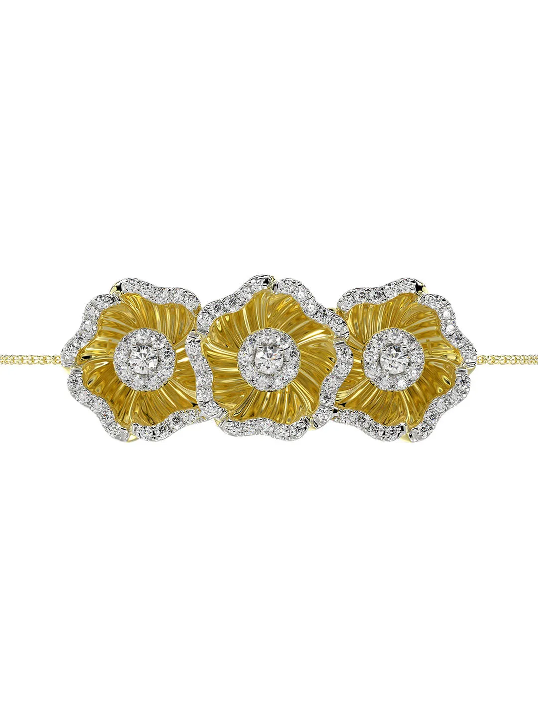 Halo Flower Yellow Gold Bracelet