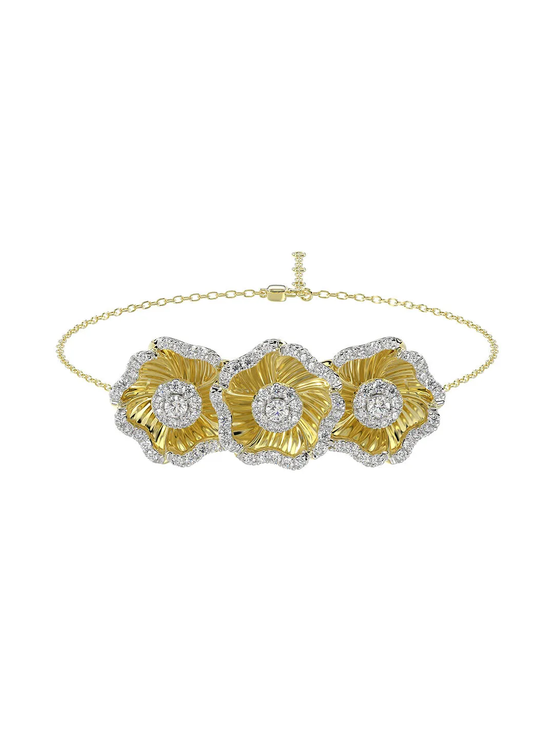 Halo Flower Yellow Gold Bracelet