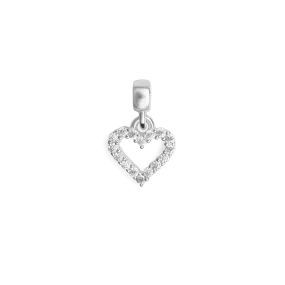 Heart Contour Crystal Charm Silver