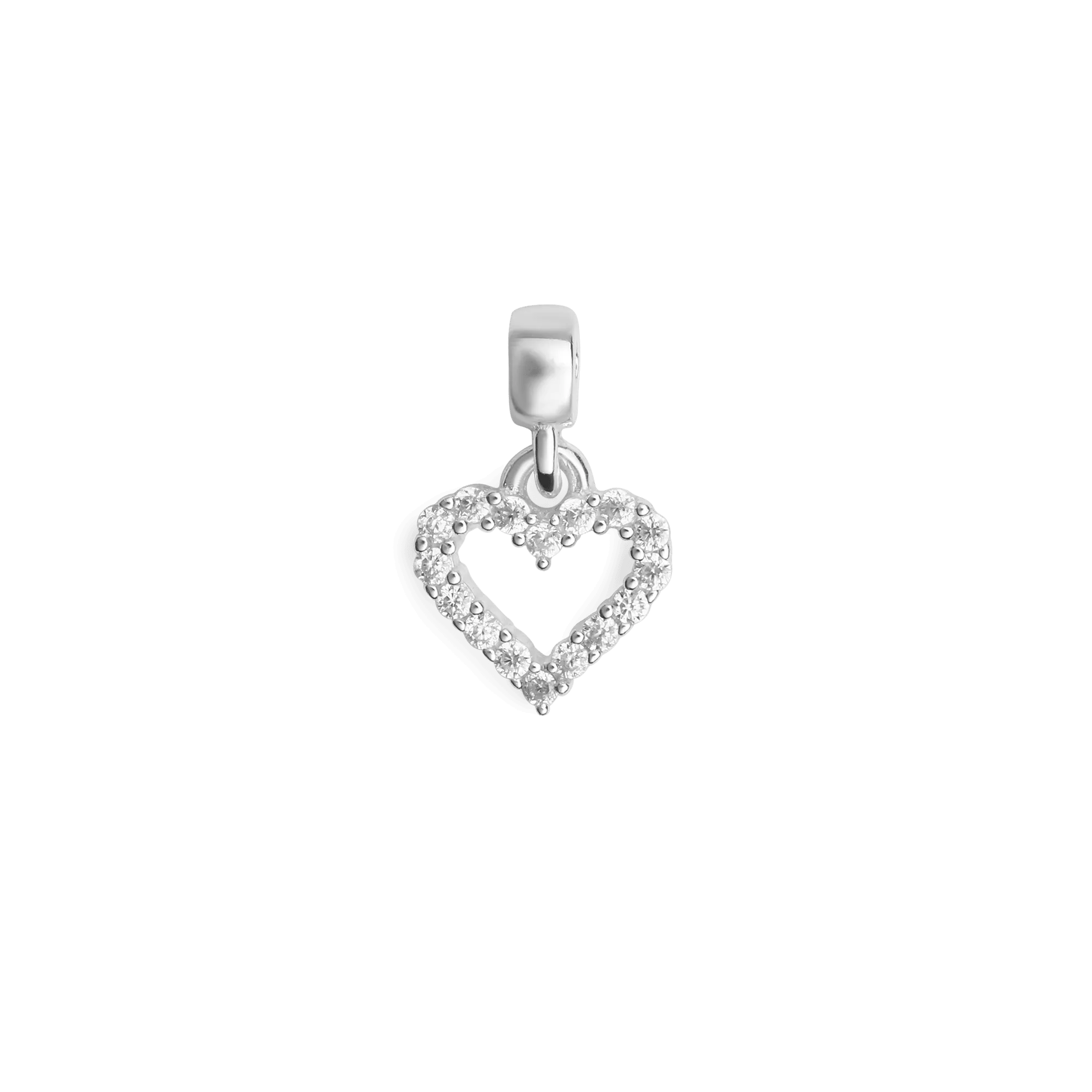 Heart Contour Crystal Charm Silver