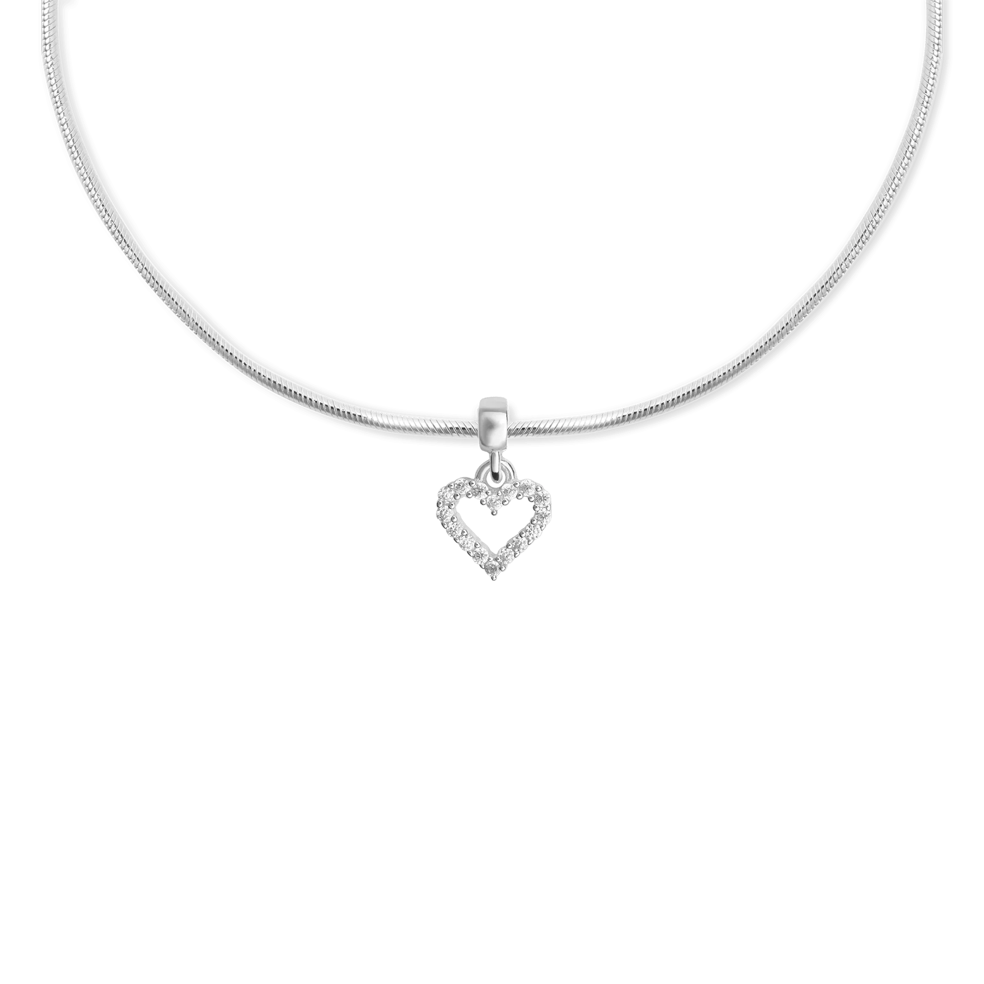 Heart Contour Crystal Charm Silver