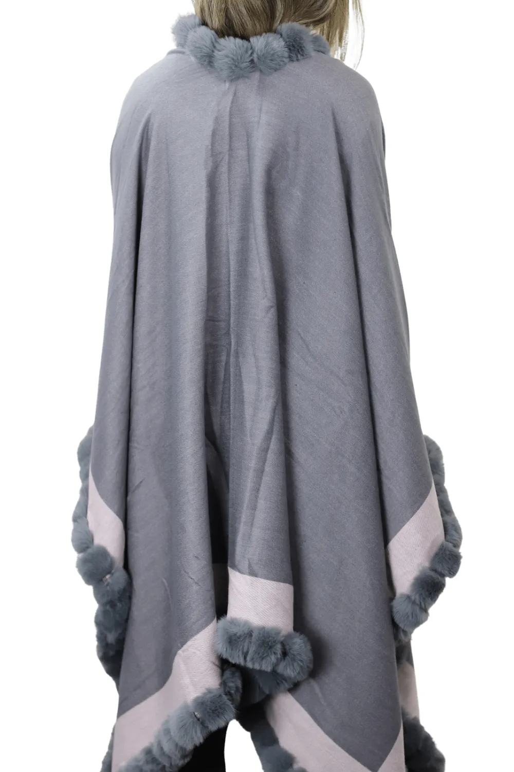 Houndstooth Cape/Wrap with Faux Trim - D.Gray / L.Gray