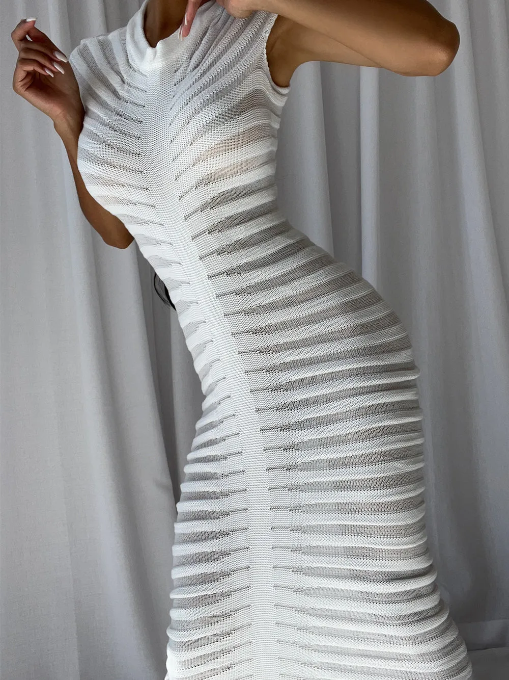 JAE SS Sheer Midi Dress in White