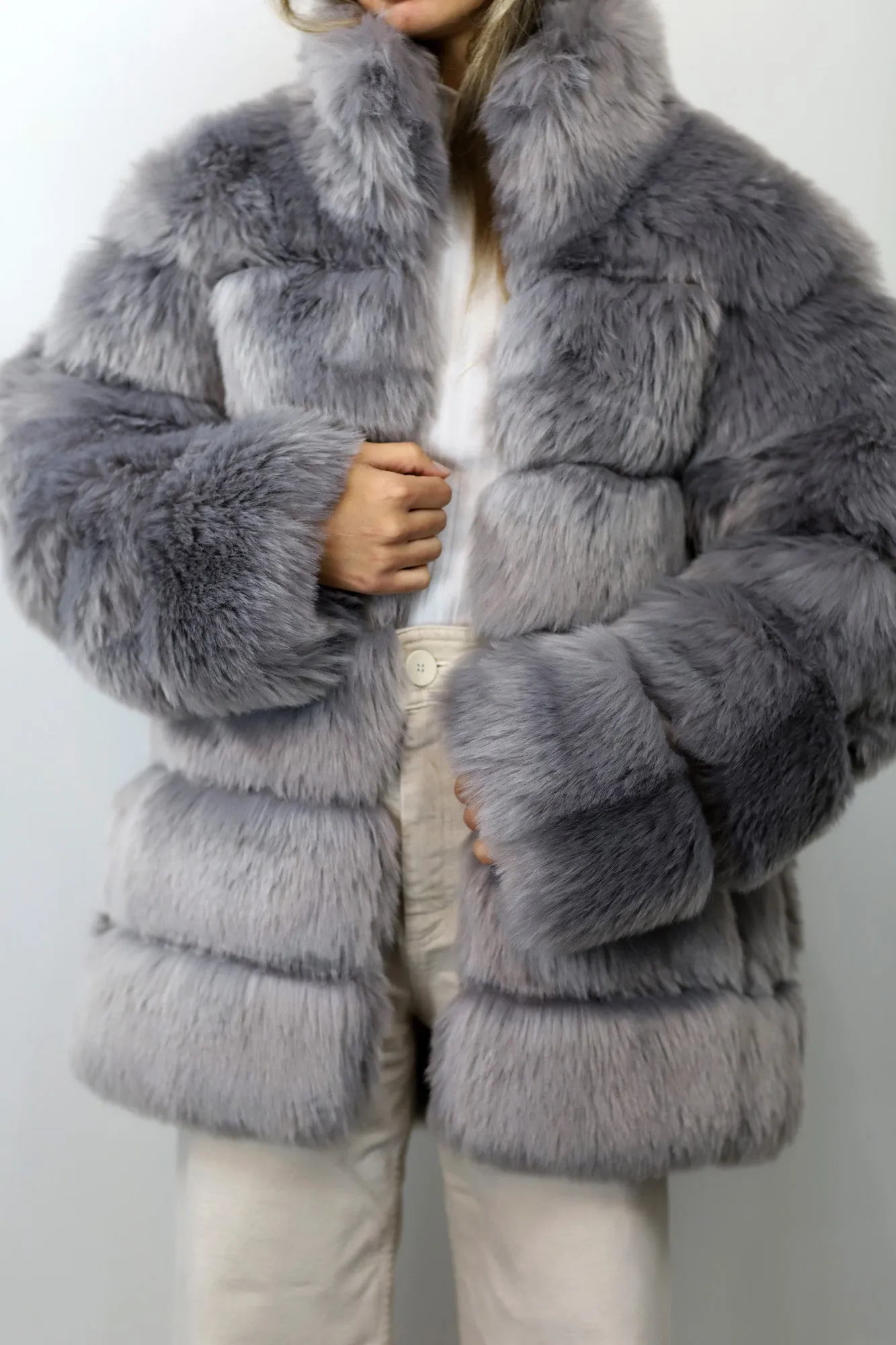 La Fiorentina Faux Fur Jacket - Grey