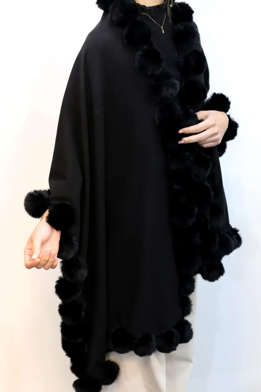 La Fiorentina Wrap /w Faux Pom-Pom Detail - Black