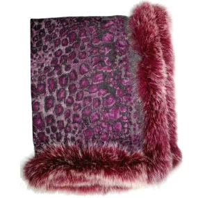 Leopard Print Wrap with Fox Trim - Purple / Charcoal