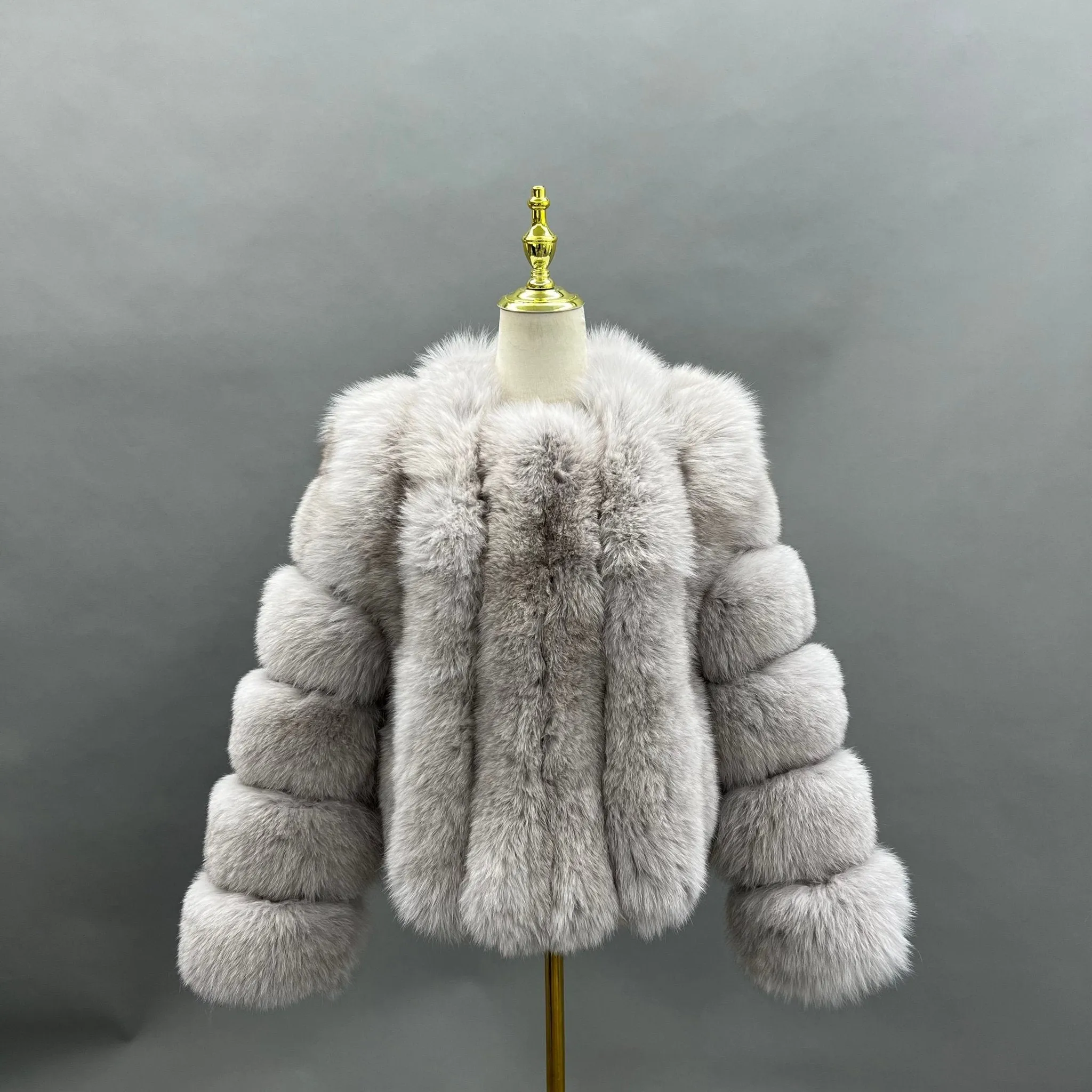 Light Grey Luxury Fur Vertical Pelt Coat