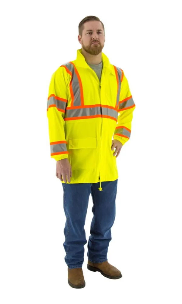 Majestic 75-7301 Hi-Vis Waterproof Rain Jacket DOT Striping ANSI 3 R