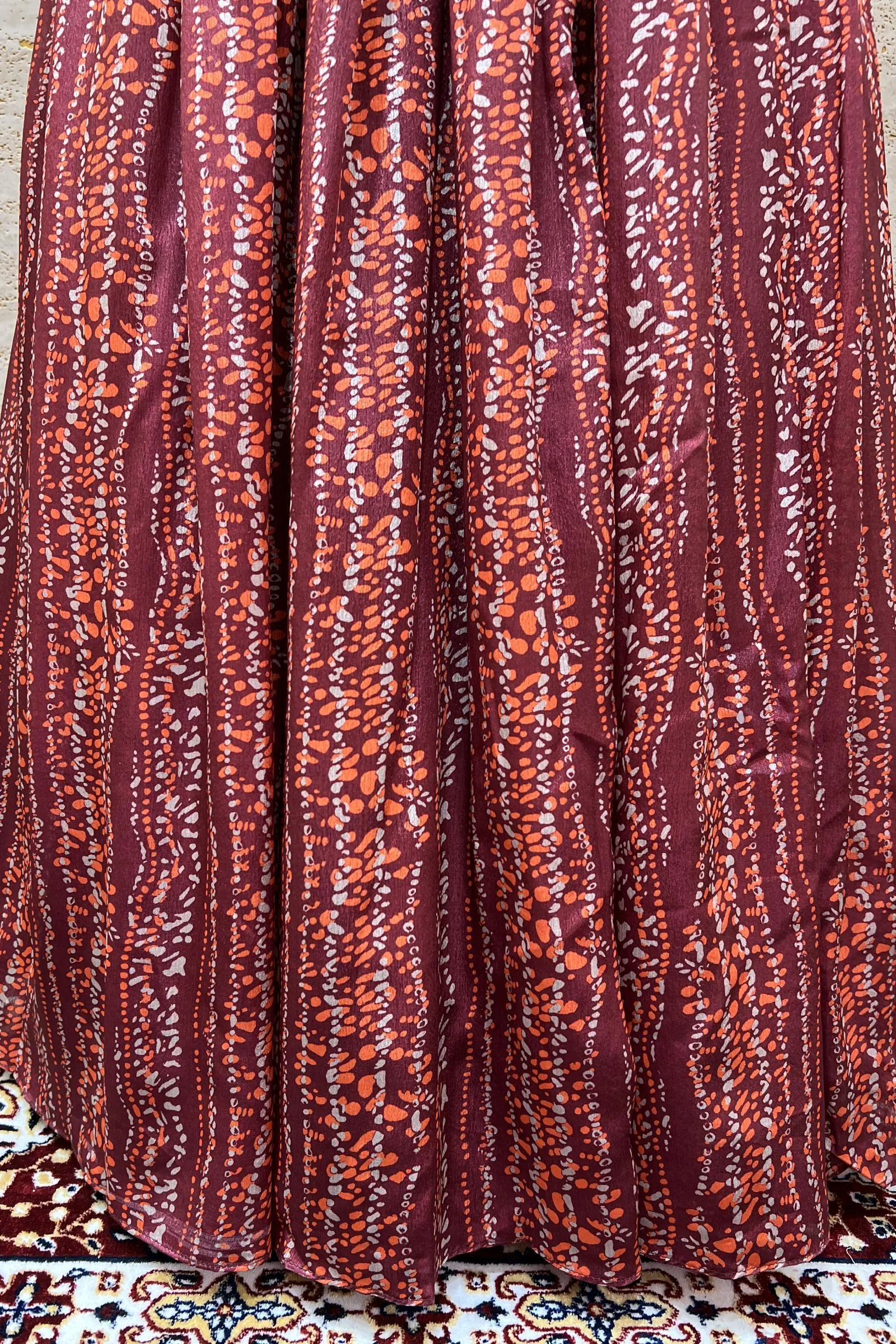 Maroon Sequins, Thread and Beads work with Printed Poncho Style Anarkali Gown