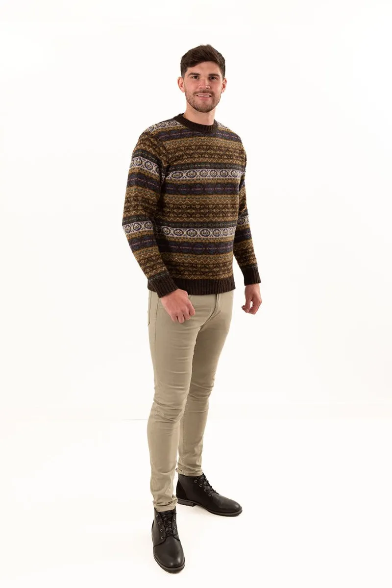 Mens Fair isle Drumtochty Jumper - Olive Brown