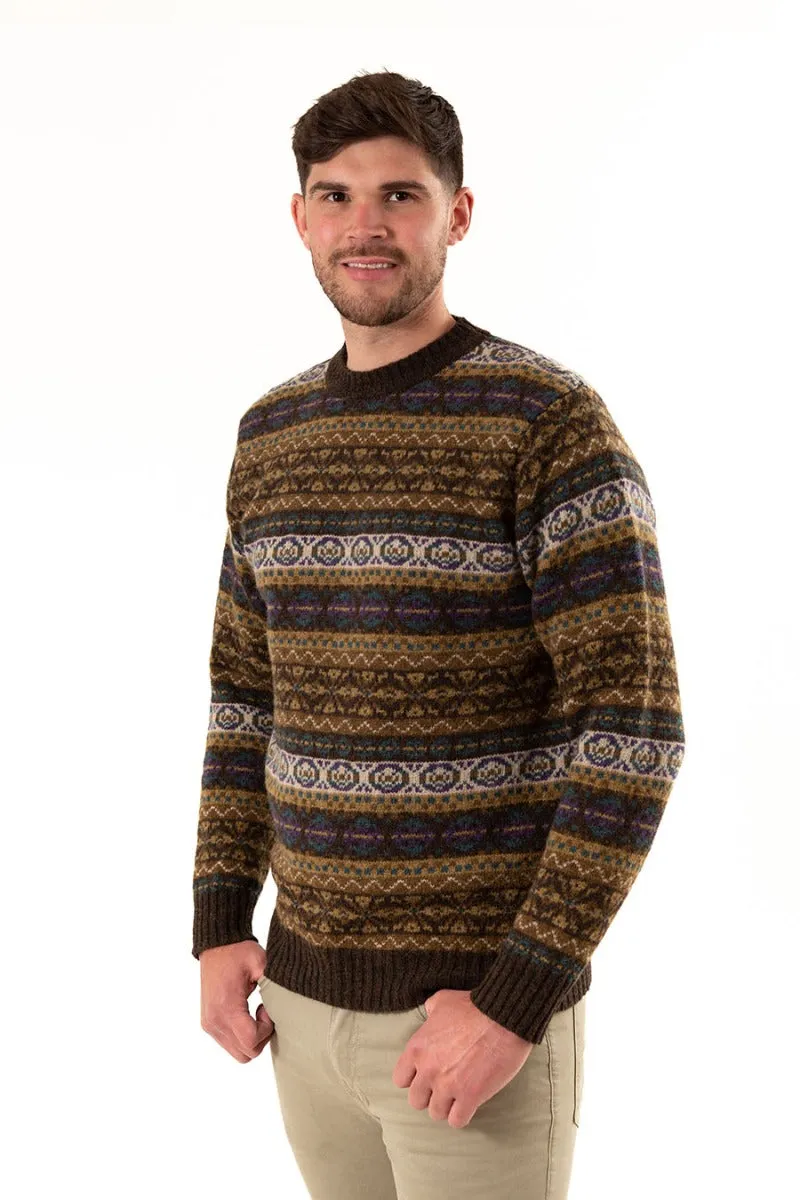 Mens Fair isle Drumtochty Jumper - Olive Brown