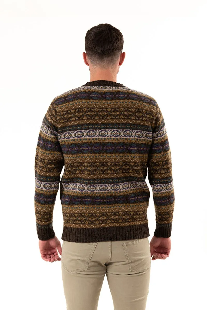 Mens Fair isle Drumtochty Jumper - Olive Brown