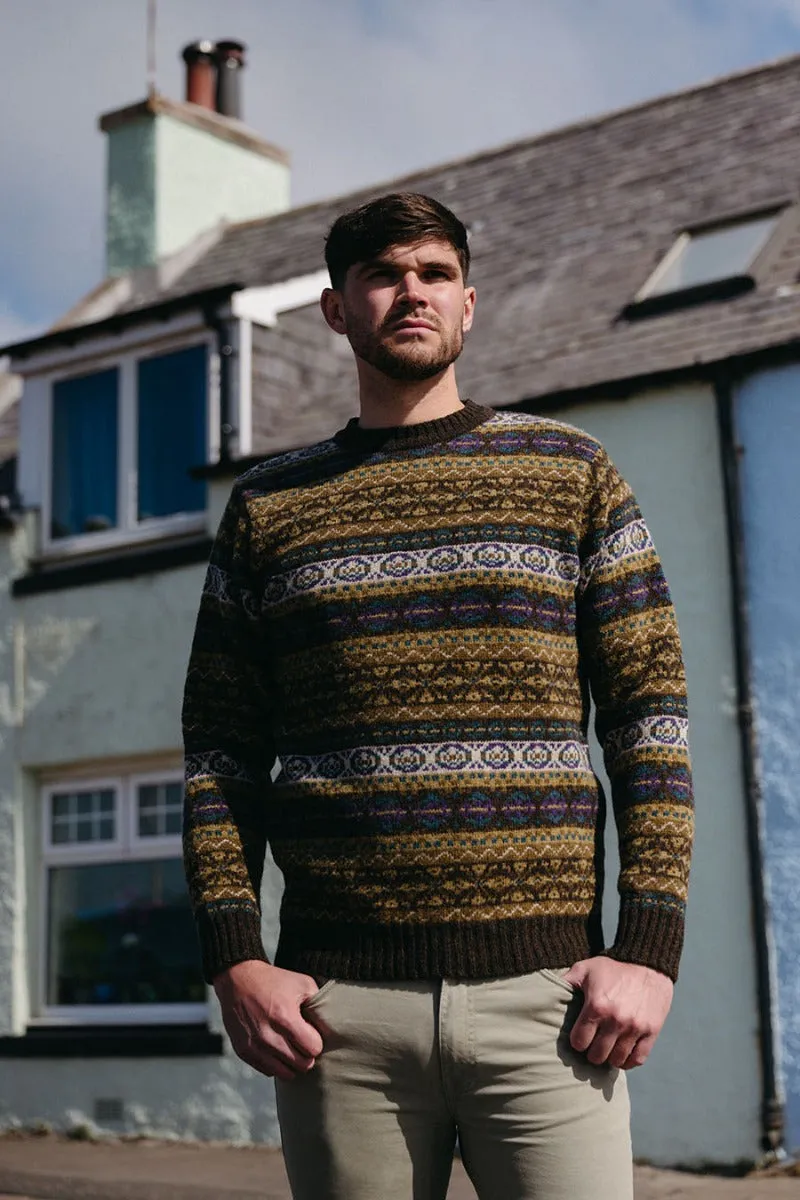 Mens Fair isle Drumtochty Jumper - Olive Brown