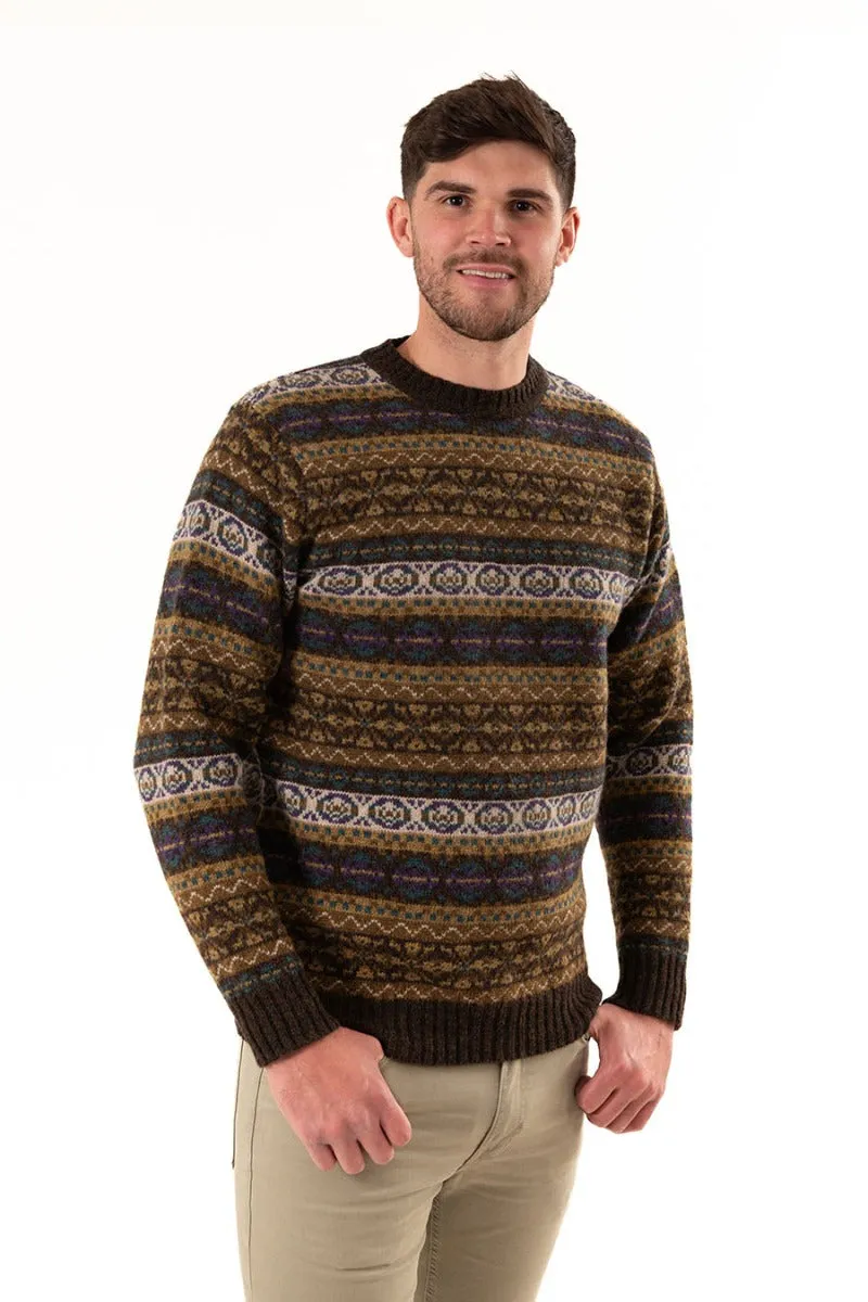 Mens Fair isle Drumtochty Jumper - Olive Brown