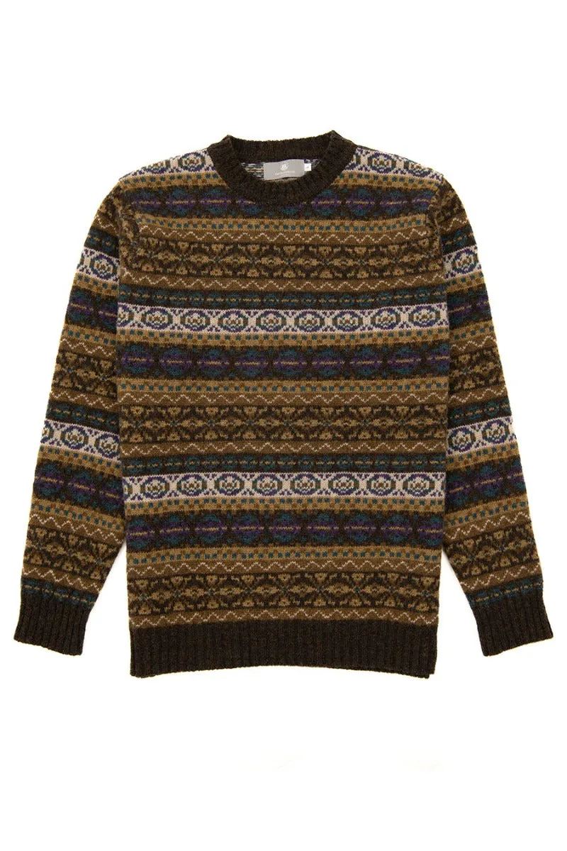 Mens Fair isle Drumtochty Jumper - Olive Brown