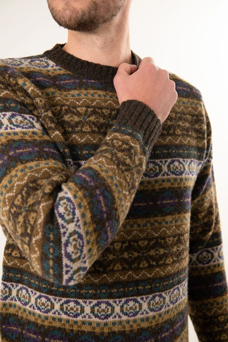 Mens Fair isle Drumtochty Jumper - Olive Brown