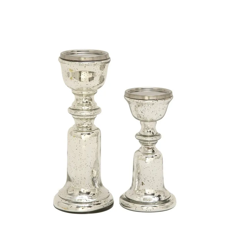 Nairegua 2 Piece Silver Metal/Glass Tabletop Candlestick Set