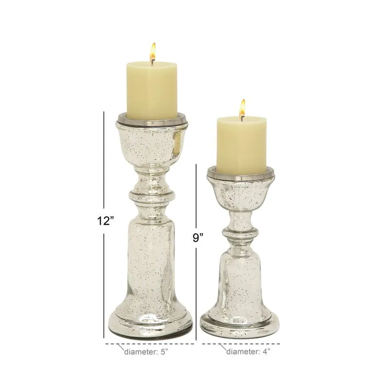 Nairegua 2 Piece Silver Metal/Glass Tabletop Candlestick Set